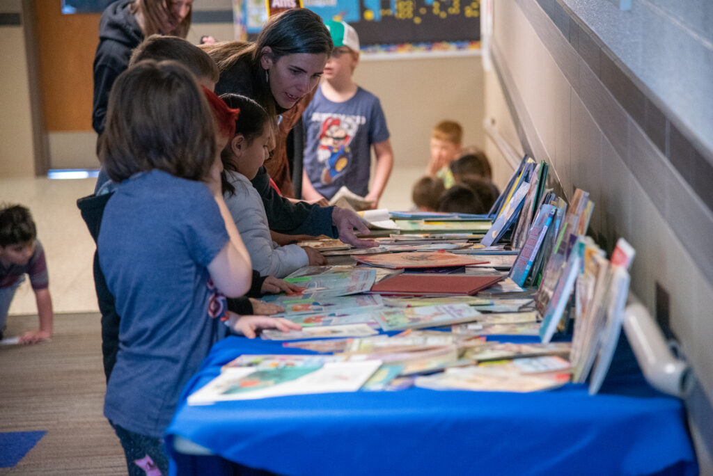 Students participate in book exchange.